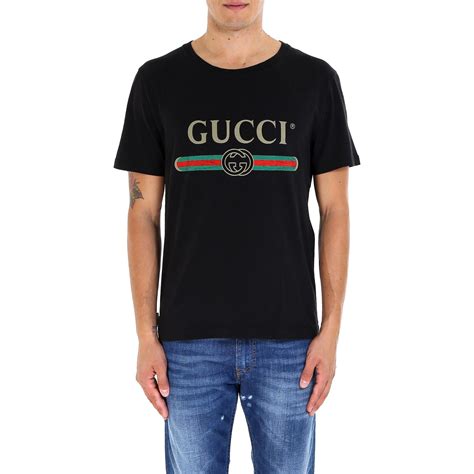 Lyst Gucci Fake Logo Print Cotton Jersey T Shirt In Black For Men