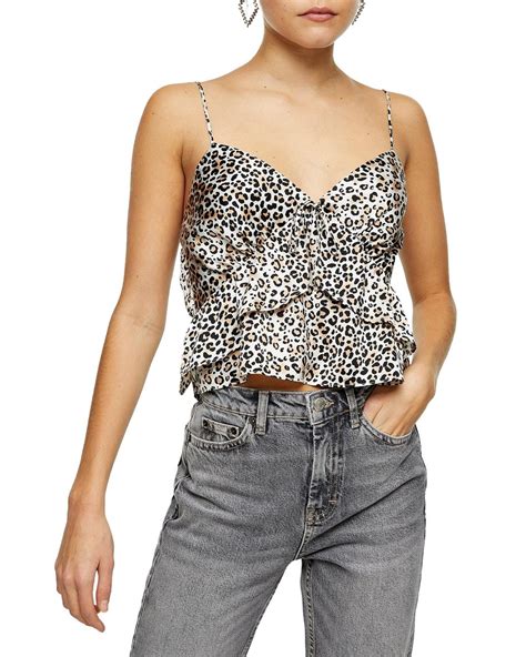 Topshop Leopard Print Ruffle Satin Camisole Lyst