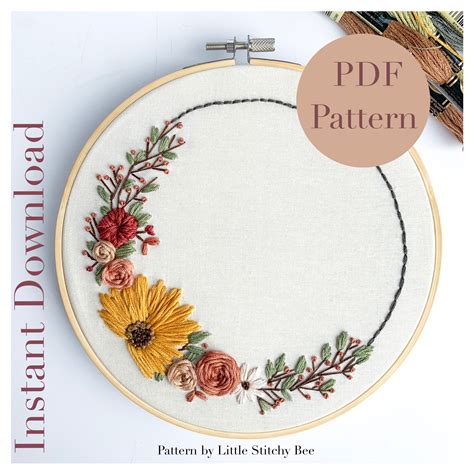 Hoop Art Pattern Botanical Embroidery Wild Wreath Modern Hand