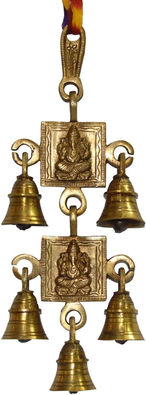 Shubh Labh God Ganesha Ganesh Wall Hanging Bell Brass Metal Door Decor