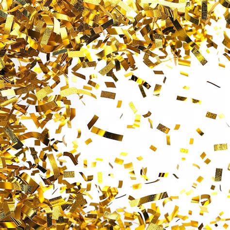 Closeup Falling Shiny Golden Confetti Isolated Vector Premium AI