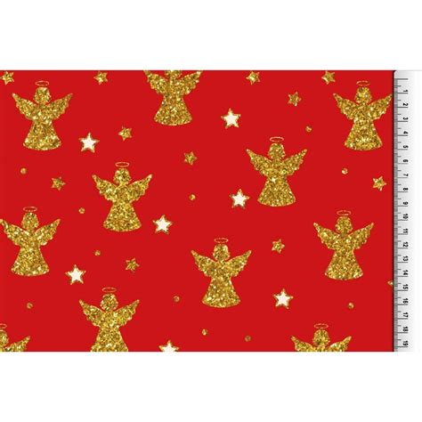 Cotton Fabric Christmas Red Glitter Print Angel Pwse24