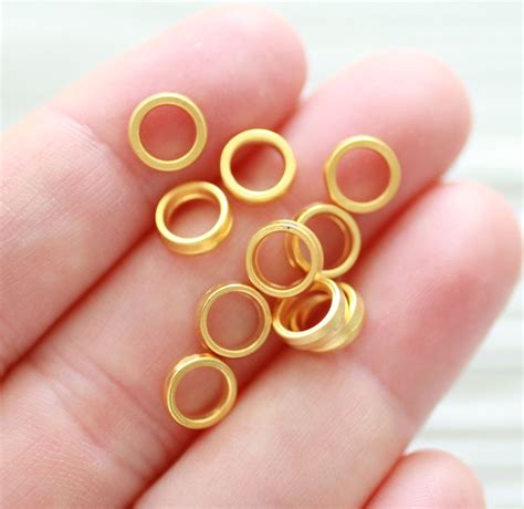 10pc Gold Heishi Beads 8mm Round Gold Rondelle Beads Large Hole Beads Bead Spacers Metal