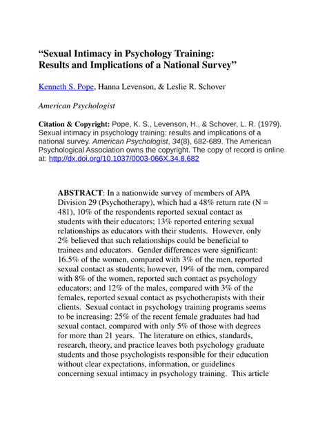 Pdf Sexual Intimacy In Psychology Training Results And Implications Of A National Survey