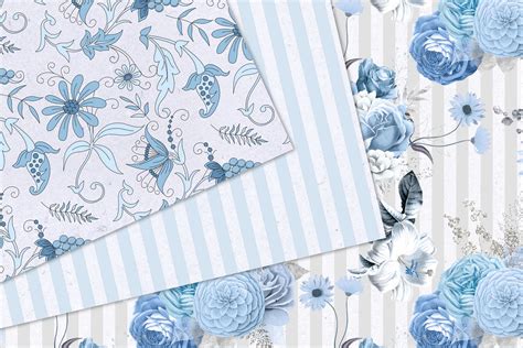 Blue Floral Digital Paper