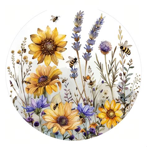 Round Flowers And Bees Art Print Free Stock Photo - Public Domain Pictures