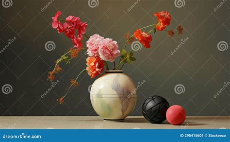 Meticulous Photorealistic Still Life Vase Of Flowers And Spherical