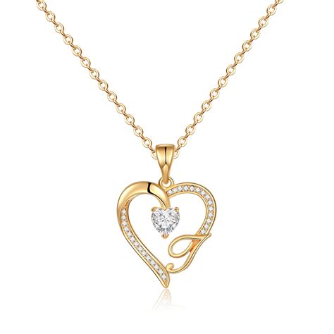 Tingn Initial Heart Necklace For Women Girls Cubic Zirconia 14k Gold