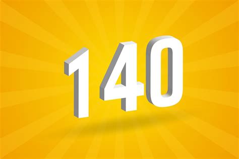 3D 140 number font alphabet. White 3D Number 140 with yellow background ...