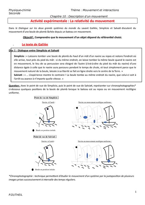 Tp Relativit Du Mouvement Physique Chimie Th Me Mouvement Et