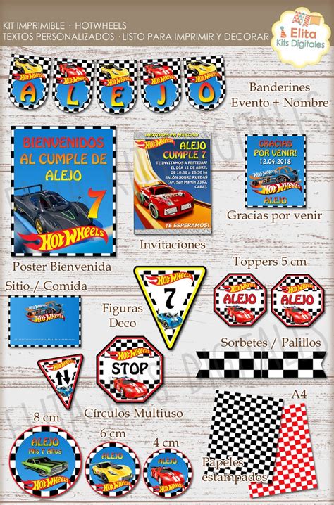 Kit imprimible Hot Wheels Decoración Cumpleaños Nenes Etsy