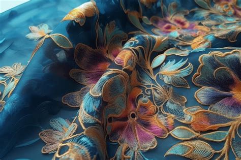 Premium Ai Image A Blue And Orange Silk Fabric With A Floral Pattern