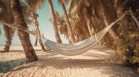 Premium Ai Image There Is A Hammock Between Two Palm Trees On The