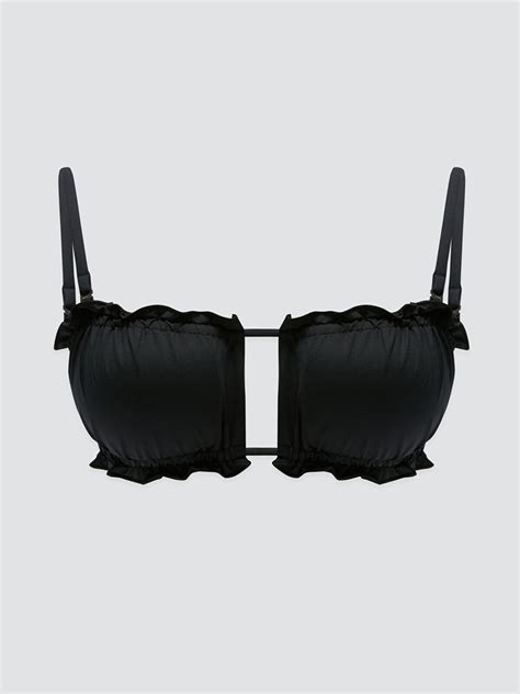 Yeni Siyah Kadın Dikişli Pedli Düz Bikini Üst S Z CVL LCW