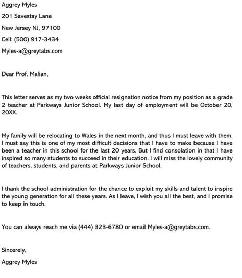 12 Best Teacher Letter Of Resignation Examples