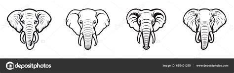 Set Elephant Head Silhouette Vector Illustration Stock Vector by ...