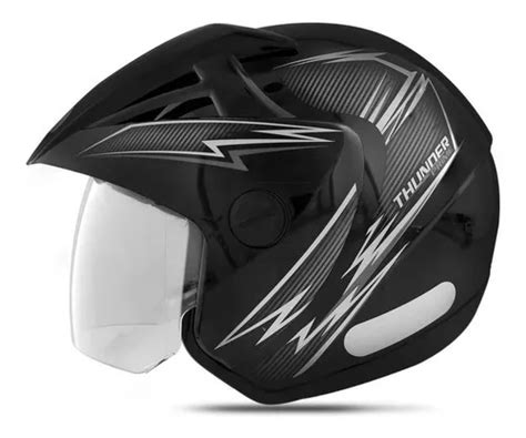 Capacete Moto Aberto Ebf Thunder Open Prime Preto E Prata MercadoLivre