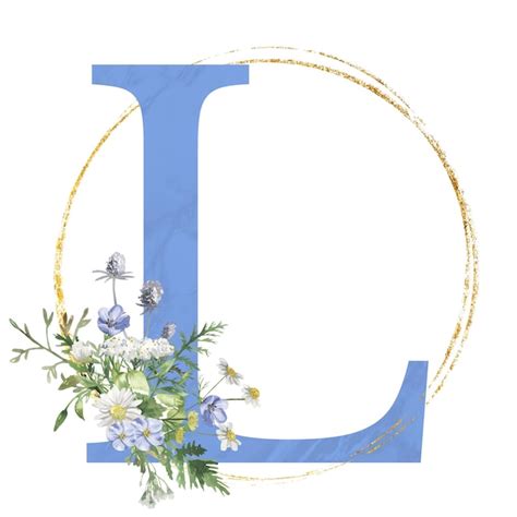 Lettre L Bleu Fleur Concept Aquarelle Floral Vecteur Premium