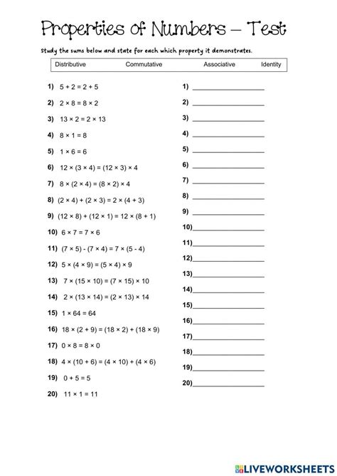 Properties Of Numbers Interactive Worksheet Live Worksheets Worksheets Library