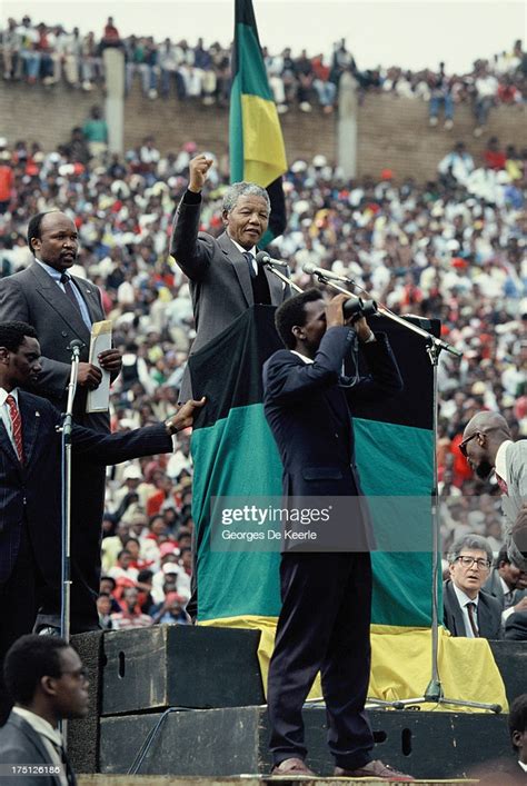 African National Congress leader Nelson Mandela holds a speech during ...