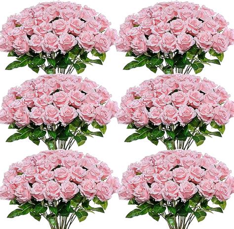 Amazon FOTEEWL 60 Pcs Artificial Rose Flower Realistic Faux Silk