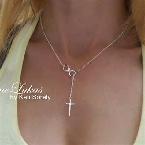 Large Sterling Silver Infinity Cross Necklace Infinity Etsy