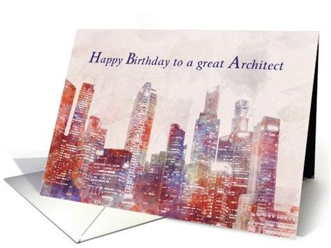 Happy Birthday To A Great Architect Skyline Painting Card Skyline