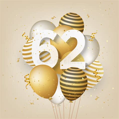 Happy 62th Birthday With Gold Balloons Greeting Card Background Stock