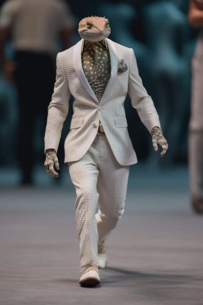 Un Modelo De Lagarto O Gecko Fashon En El Desfile De Moda Imagen