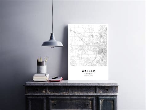 Walker Map Print, Walker Map Poster Wall Art, Mi City Map, Michigan ...