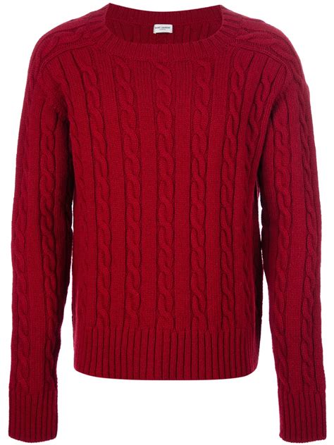 Lyst Saint Laurent Cable Knit Sweater In Red For Men