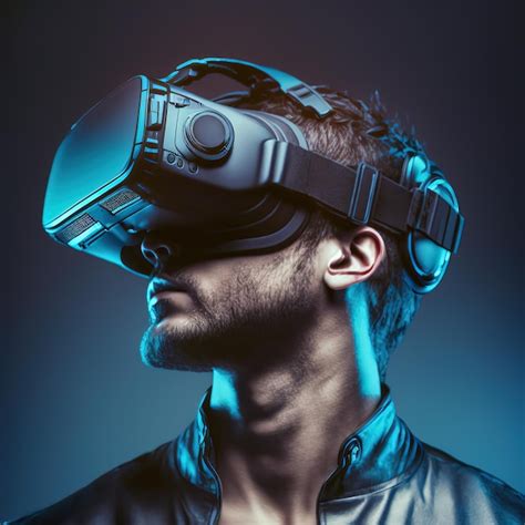 Homem futurista usando óculos de fone de ouvido 3d vr olha para cima