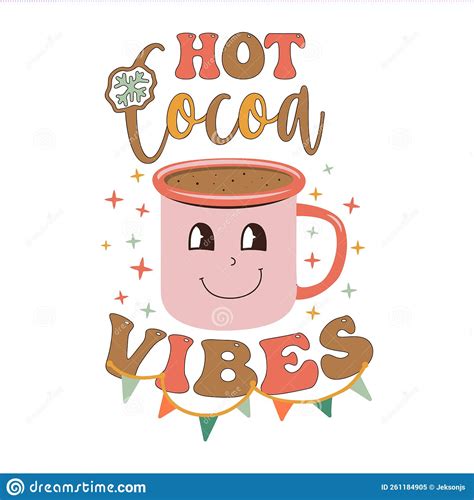 Groovy Christmas Print With Enamel Mug And Quote Hot Cocoa Vibes Retro