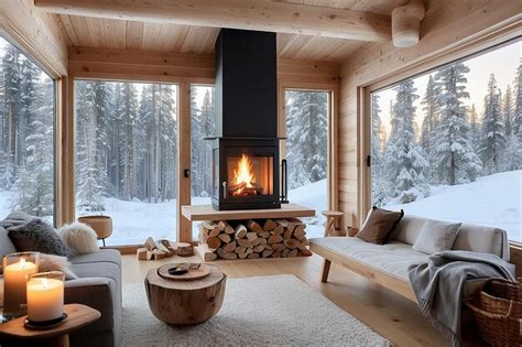 Premium Photo | Scandinavian Winter Cabin Fireplace