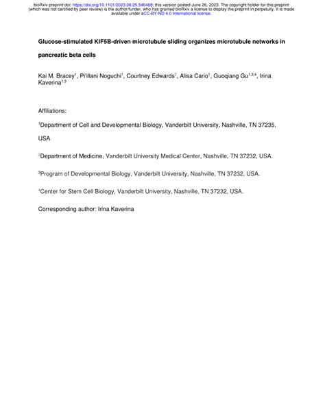 PDF Glucose Stimulated KIF5B Driven Microtubule Sliding Organizes