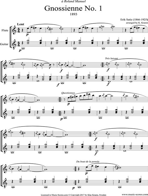 Satie Gnossienne No 1 Flute Guitar A Mi Classical Sheet Music