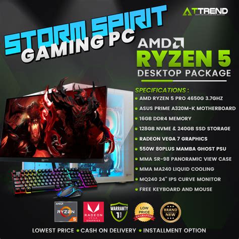 Gaming PC Set AMD Ryzen 5 Pro 4650G 3 7Ghz 16GB DDR4 RAM 128GB NVME