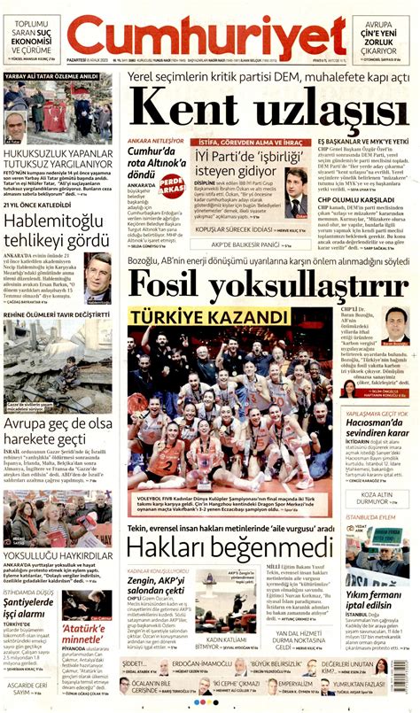 Cumhuriyet Gazetesi Cumhuriyet Man Et Oku Haberler Aral K