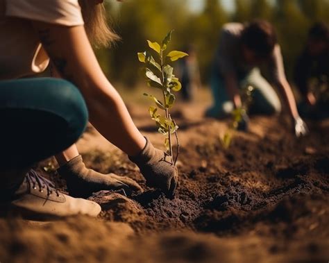 Plantación de nuevos árboles por manos humanas concepto de plántulas de