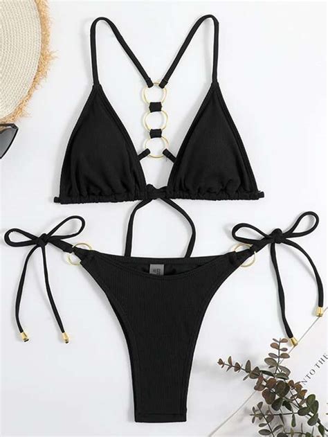 Ring Linked Halter Tie Side Bikini Swimsuit Shein Usa