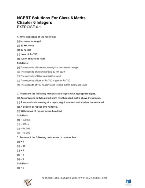 Ncert Solutions For Class 6 Maths Chapter 6 Integers