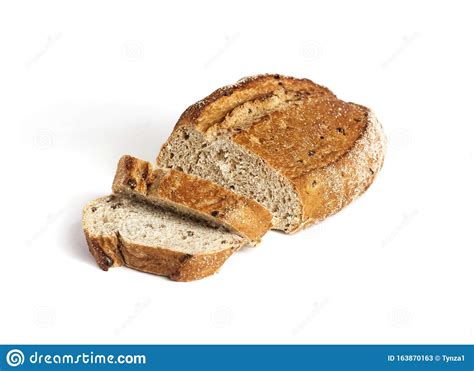 Loaf Of Whole Wheat Bread With Slices Isolated On White Stock Image