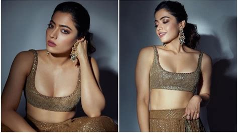 Goodbye Star Rashmika Mandanna Is The Golden Girl In Shimmery Lehenga