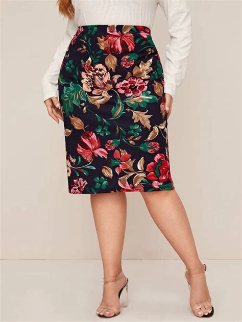 Plus Floral Print Pencil Skirt Shein Usa Pencil Skirt Bodycon