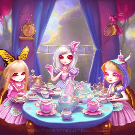 Mystical Alice In Wonderland Tea Party With Gems Graphic · Creative Fabrica