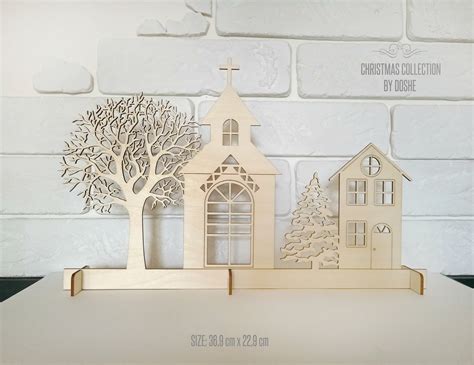 Christmas Village Houses Laser Cut Wood Lighthouse Decor Etsy