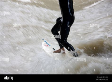 Munich, Germany, Surfing in the English Garden in Eisbach Stock Photo ...