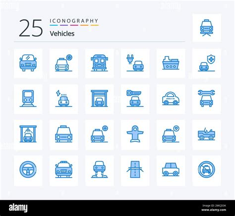 Vehicles 25 Blue Color Icon Pack Including Insurance Vehicles