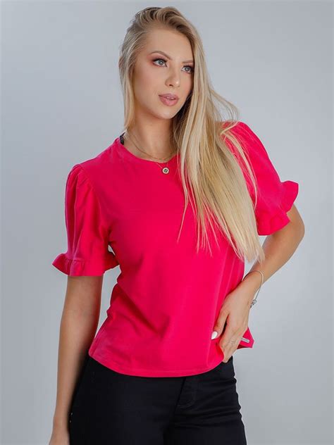 Blusa T Shirt Feminina Manga Princesa Rosa