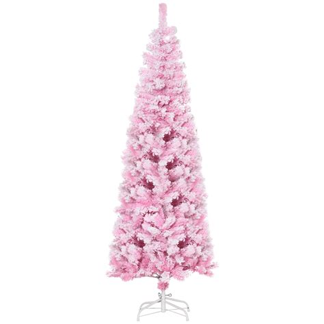 Homcom 6 Unlit Snow Flocked Faux Christmas Tree Slim Realistic Pink